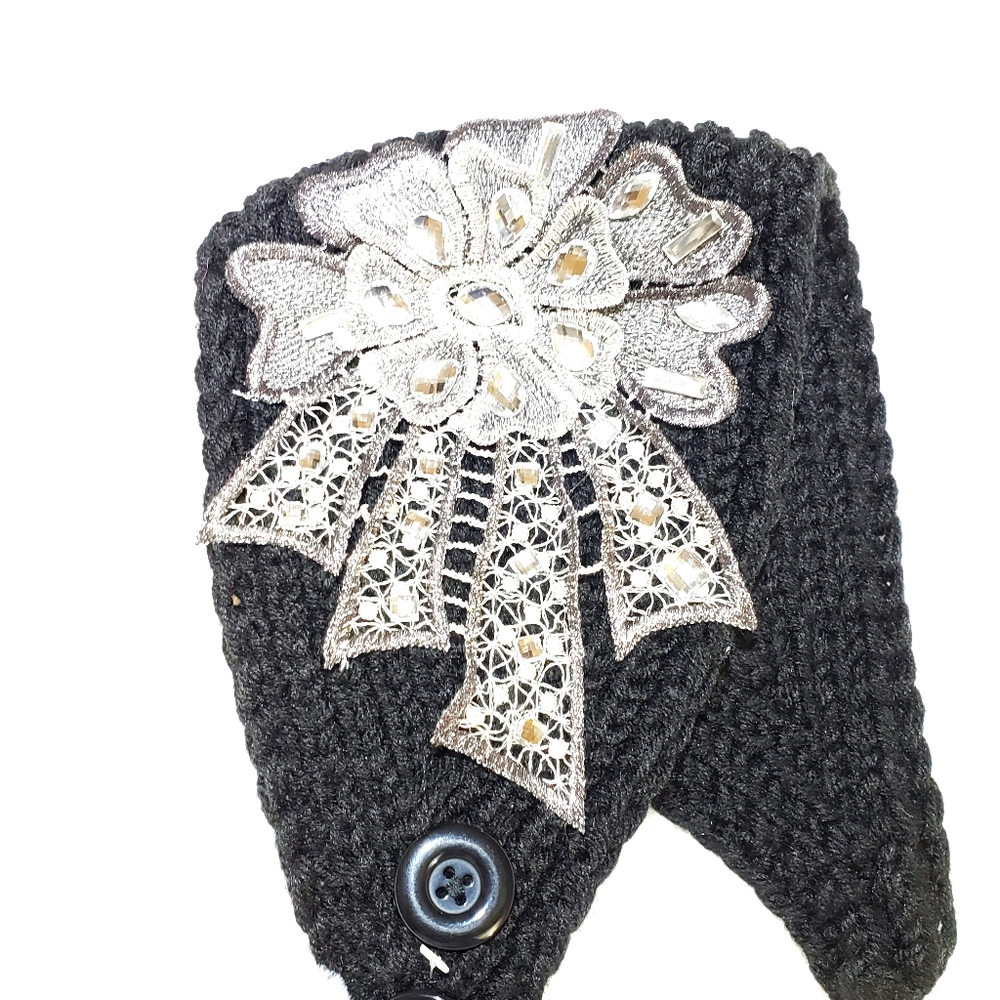 Women's Knit Headband with Silver Embellishments